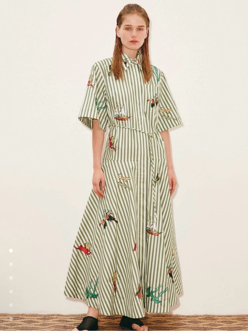 Alemais Striped embroidered Midi Dress with Floral Accents - Picture 3 of 10